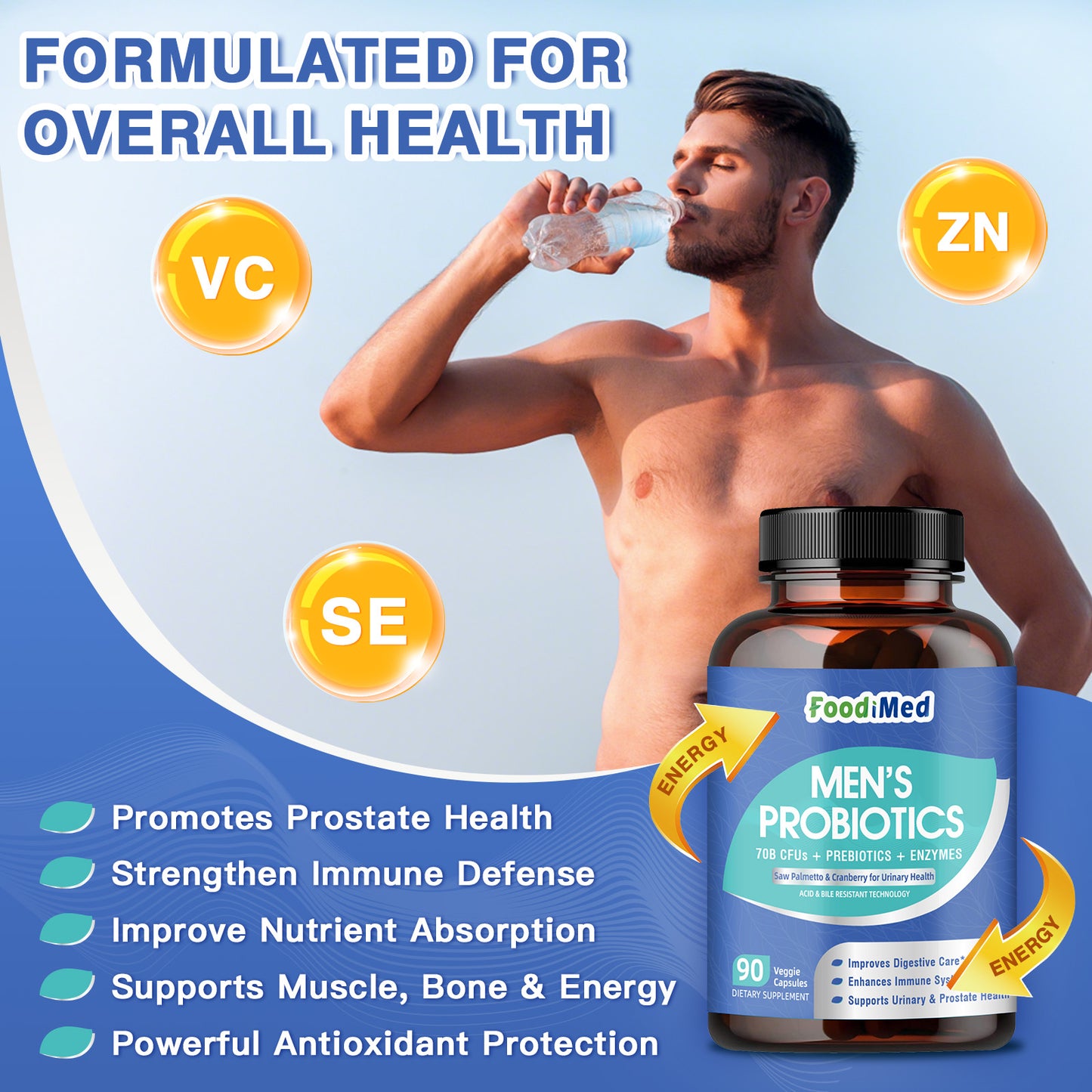 Men's Probiotic with 70 Billion CFUs, Enzymes & Saw Palmetto