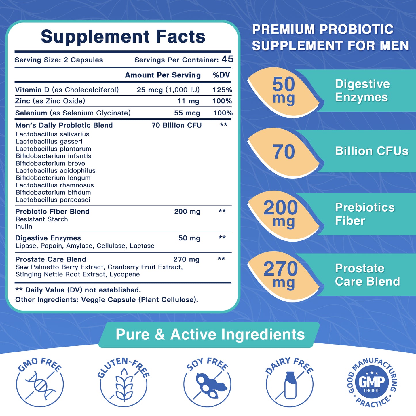 Men's Probiotic with 70 Billion CFUs, Enzymes & Saw Palmetto