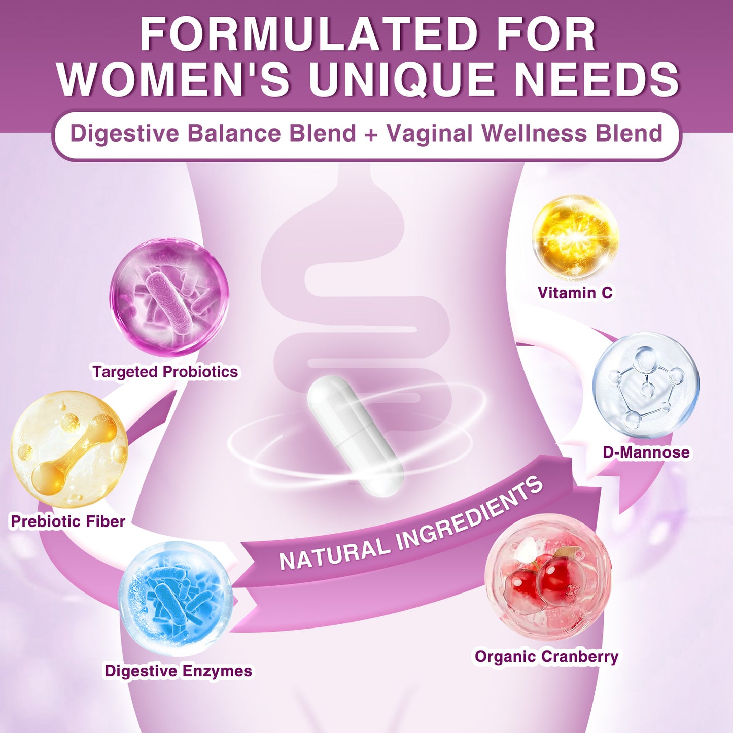 Women's 70 Billion CFUs Probiotic with Digestive Enzymes and Cranberry