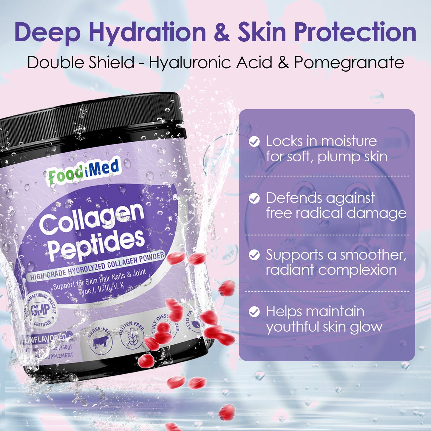 Multi Collagen Peptides Powder, Hydrolyzed Collagen with Vitamin C