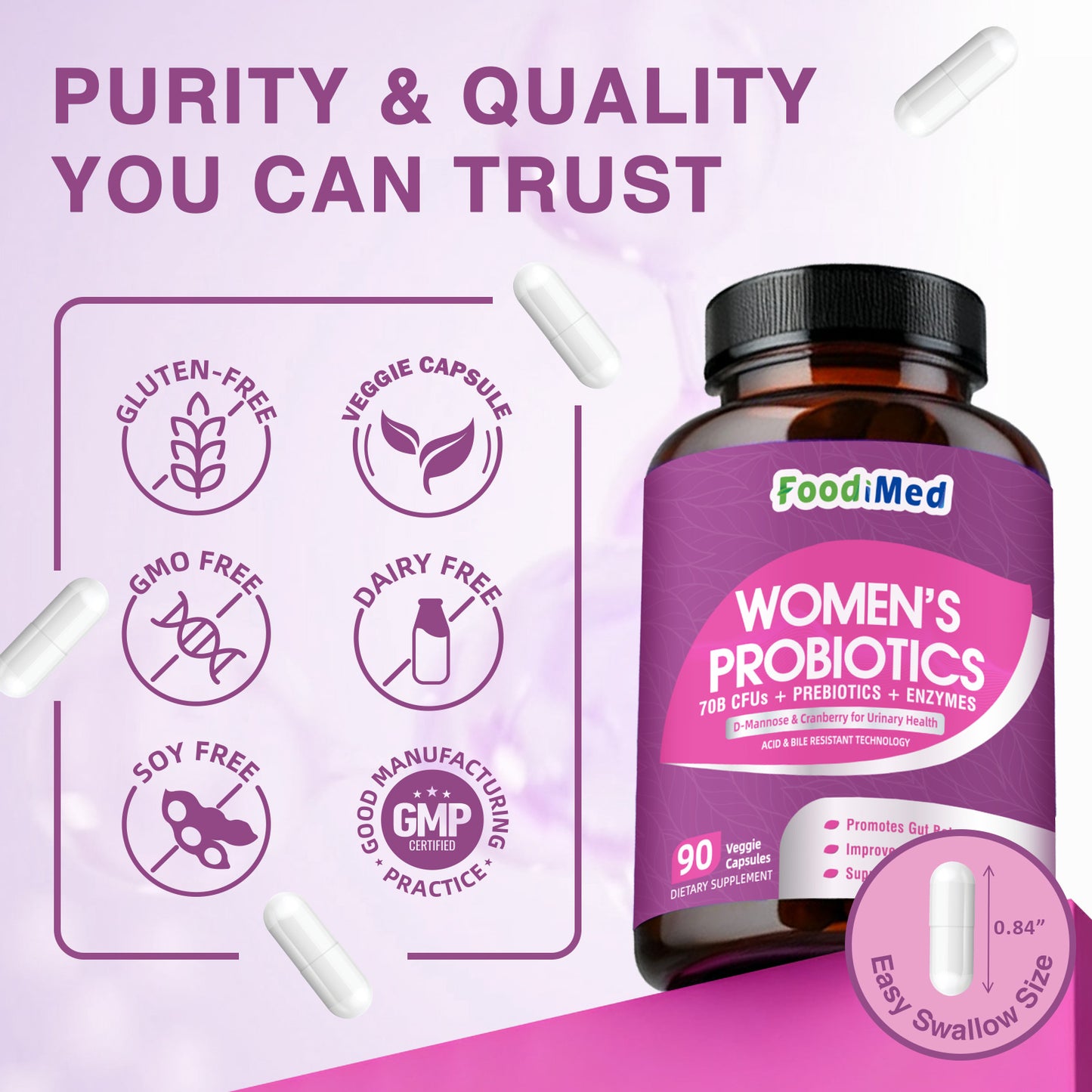 Women's 70 Billion CFUs Probiotic with Digestive Enzymes and Cranberry